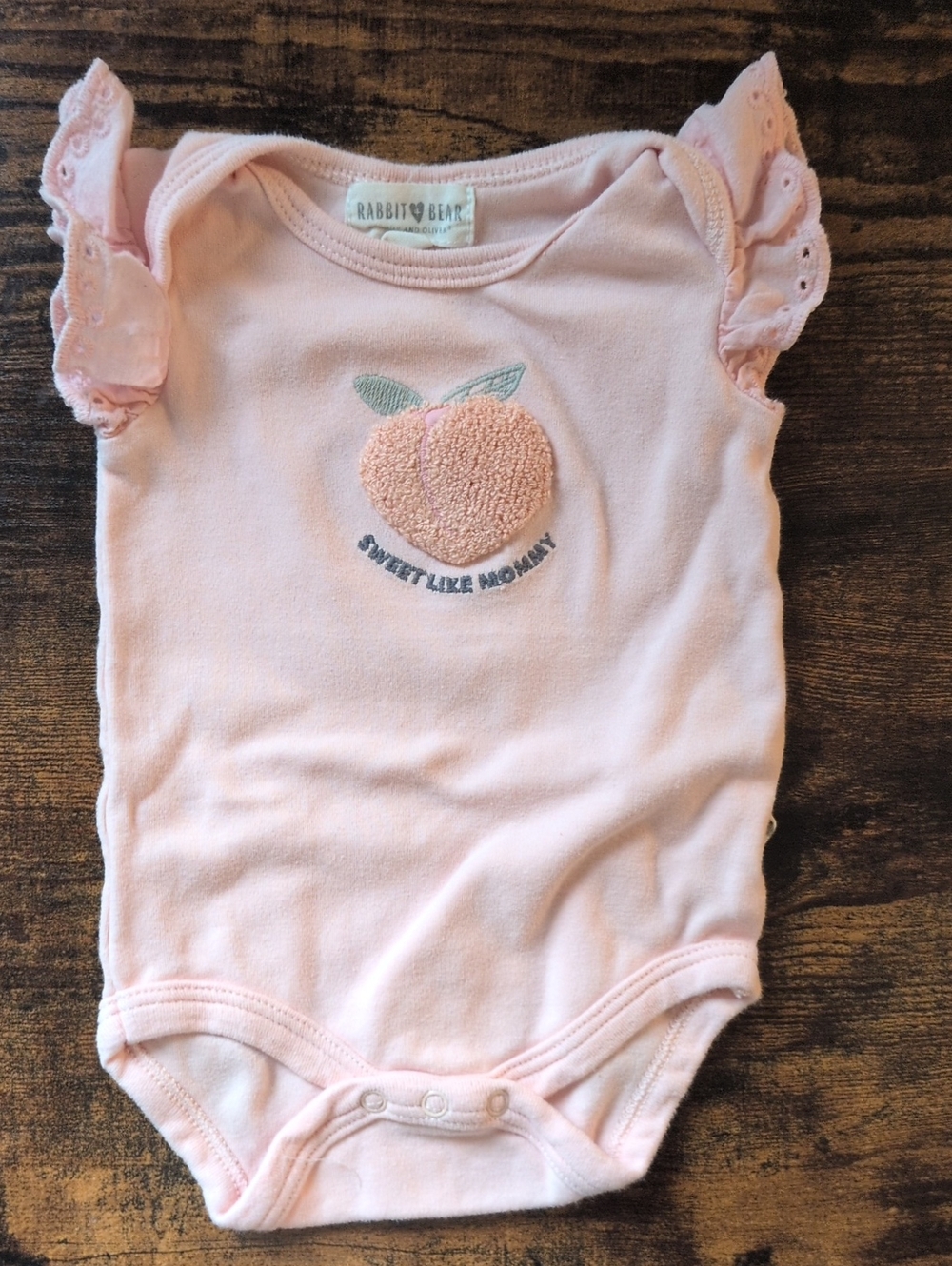 5/$25 Rabbit + Bear Pink Peach Embroidered Baby Onesie Bodysuit 0-3M